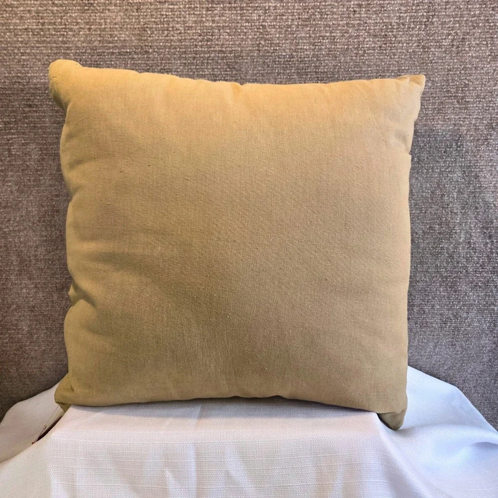 A Journey to India Floral Embroidered Throw Pillow Tan Boho Crewelwork 15x15 NWT